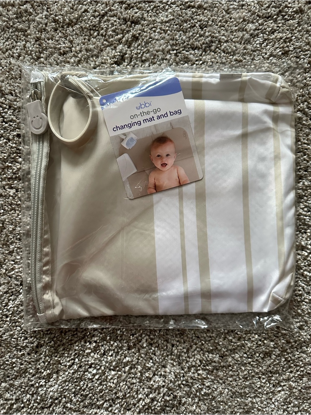 Ubbi On-the-Go Changing Mat and Bag - Cream Stripe